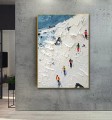 パレットナイフによる雪山のスカイスポーツのスキーヤーウォールアートミニマリズム